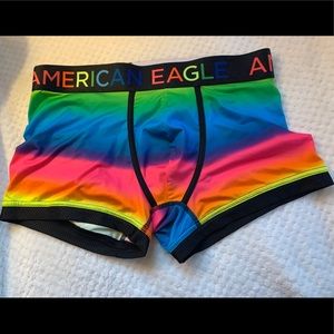 American Eagle rainbow trunks—size L